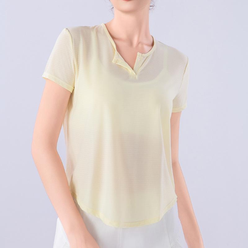 Women s Summer V-neck Quick-dry Breathable Fitness Yoga T-shirt XL жёлтый