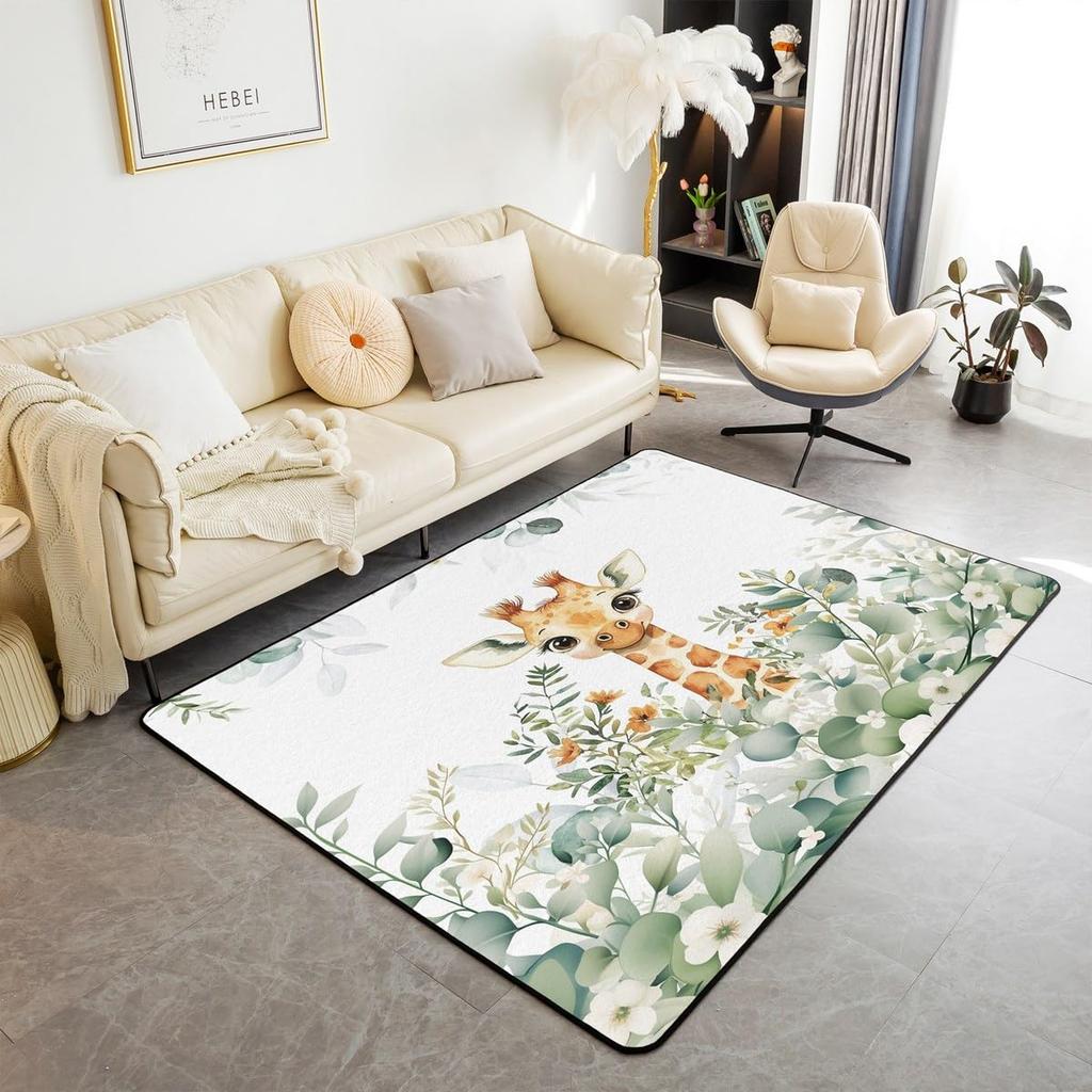 Erosebridal Nursery Jungle Animal Kids Area Rug 4'11" x 3'3" | Safari Elephant Giraffe Carpet for Boys Girls Cartoon Koala Lion Indoor Floor
