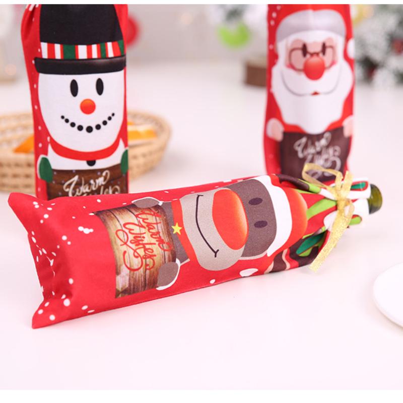 Noua decorațiuni de Crăciun și rechizite pentru festival Set de sticle de vin imprimate Set de sticle de șampanie de vin roșu Set de vin cu desene animate