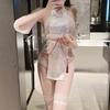 Sex underwear women's sexy hollowed-out cheongsam stand-up collar drawstring hip wrap pure desire antique Hanfu uniform pajamas set