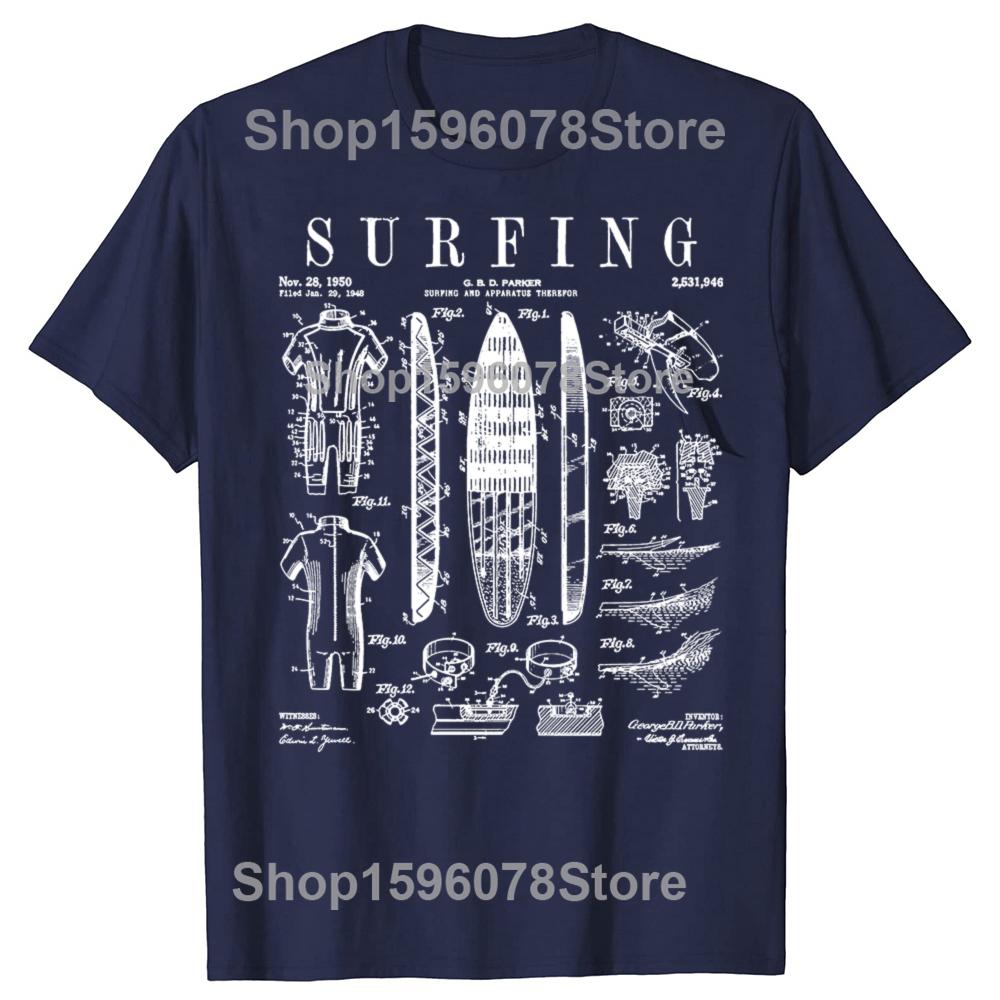 Lustiges Surfbrett Surfen Vintage Patent Surfer T-Shirts Herren Baumwolle Humor Streetwear T-Shirt Kurzarm Unisex Lockere Kleidung