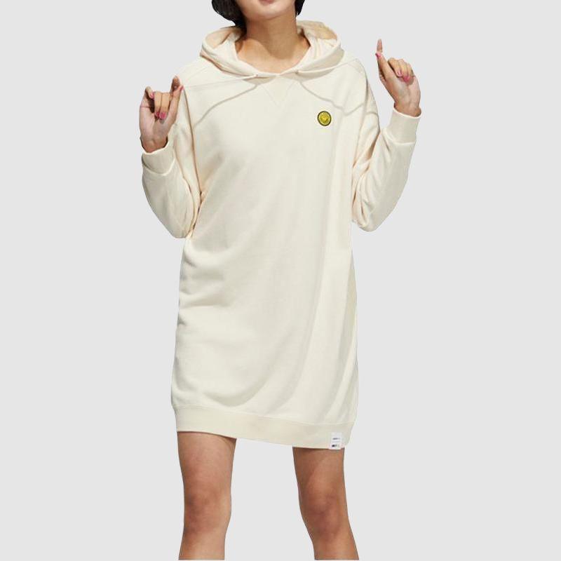 Adidas Neo Solid Color Casual Simple Fashion Hooded Breathable Long Sleeve Dress Women Dresses White H45526