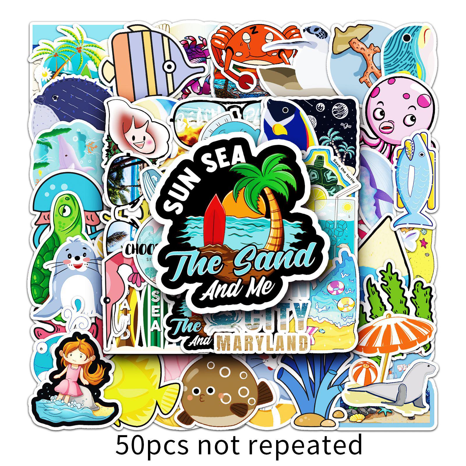 Ocean-Themed Children s Stickers: 50 Cute Cartoon Animal Doodles for Journals, Cars, Luggage, and Waterproof Decoration