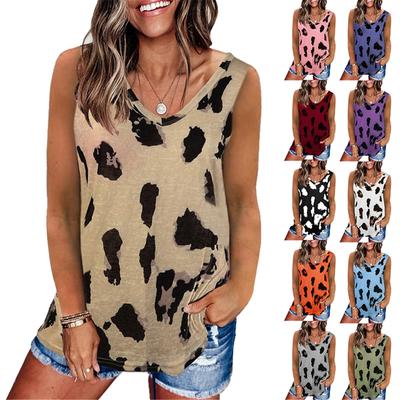 Women's Fashion Summer Leopard Print Loose Round Neck Sleeveless Vest Tops