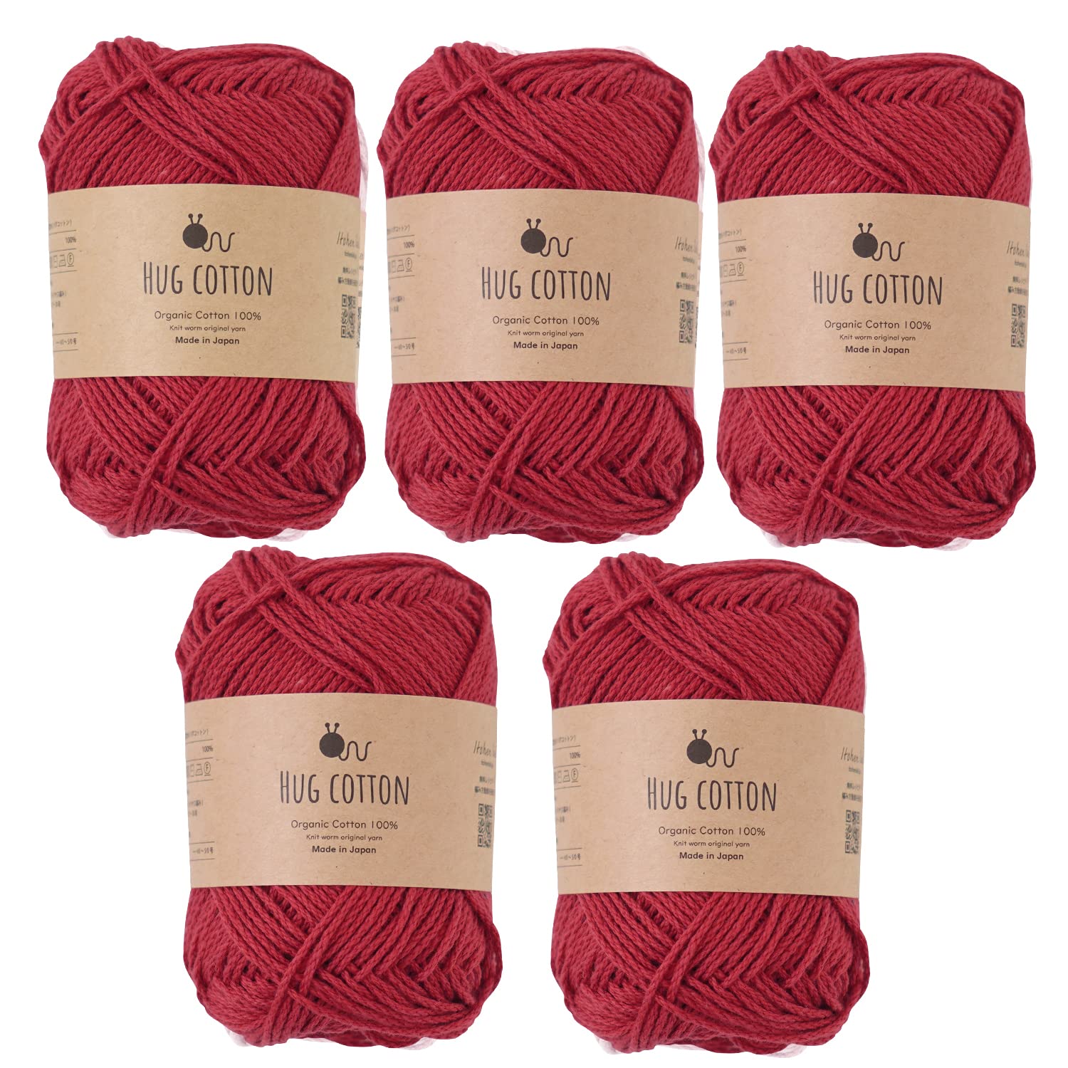 

Hug Cotton Raw Wool Medium 30g Made in Red Yarn, Weight, (approx. 84m), 100% Cotton, Japan, 5-Ball Set, 4.