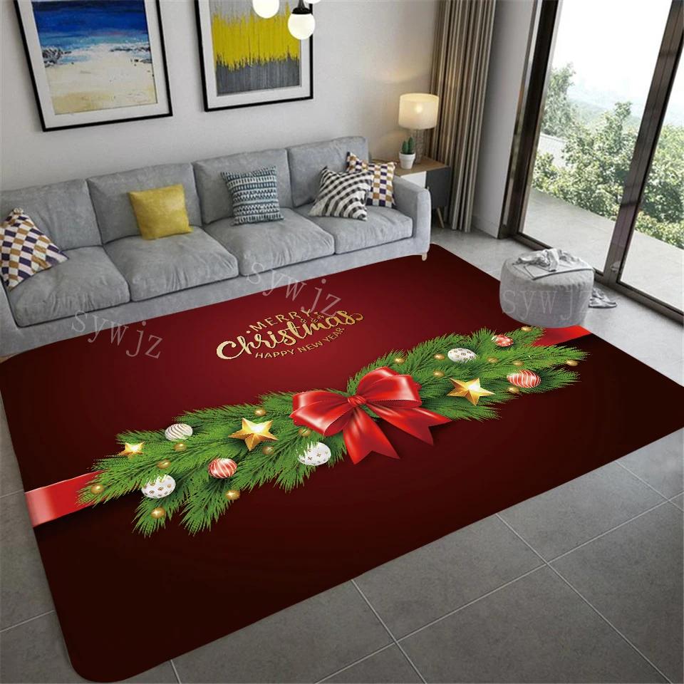 VIAKMA Christmas Atmosphere Decorative Non-slip Soft Crystal Velvet Carpet Home Bedroom Living Room Entrance Door Mat Home Decor