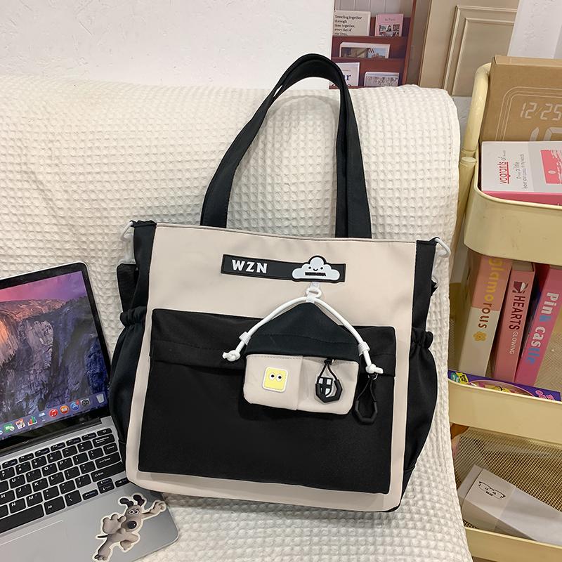 Student Handbag Women Color Block Crossbody Bag Large Capacity Classes Book Shoulder Bag with Coin Purse