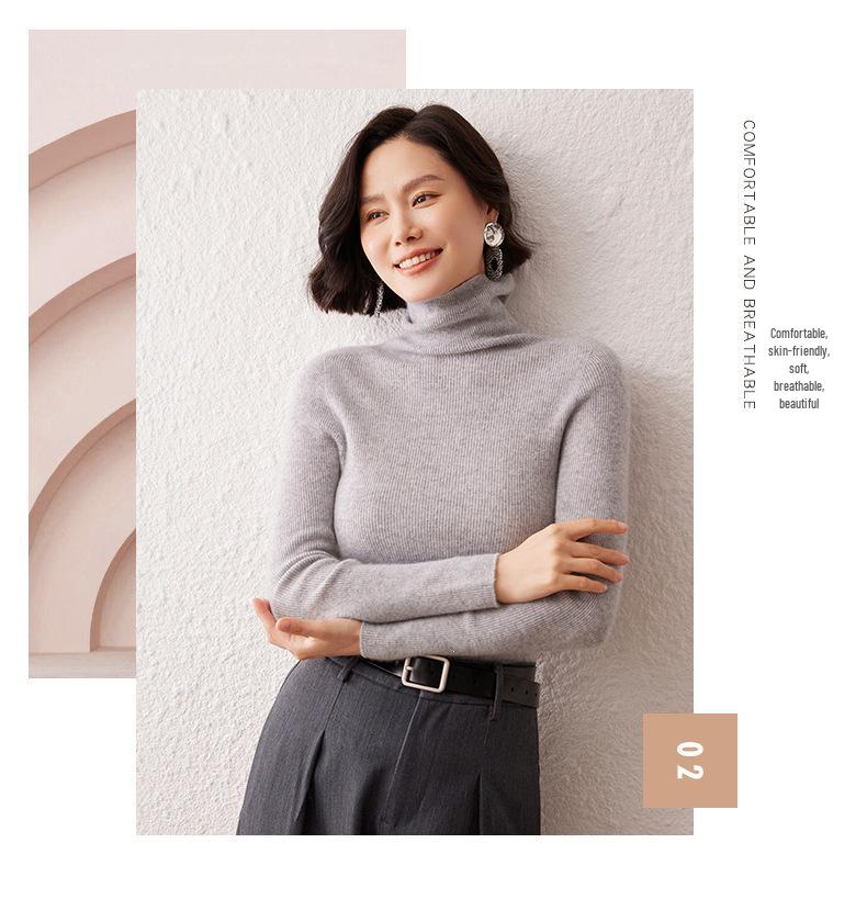 Women's High Neck Cashmere Sweater: Slim Fit Long Sleeve, Stacked Collar Knit for Autumn/Winter