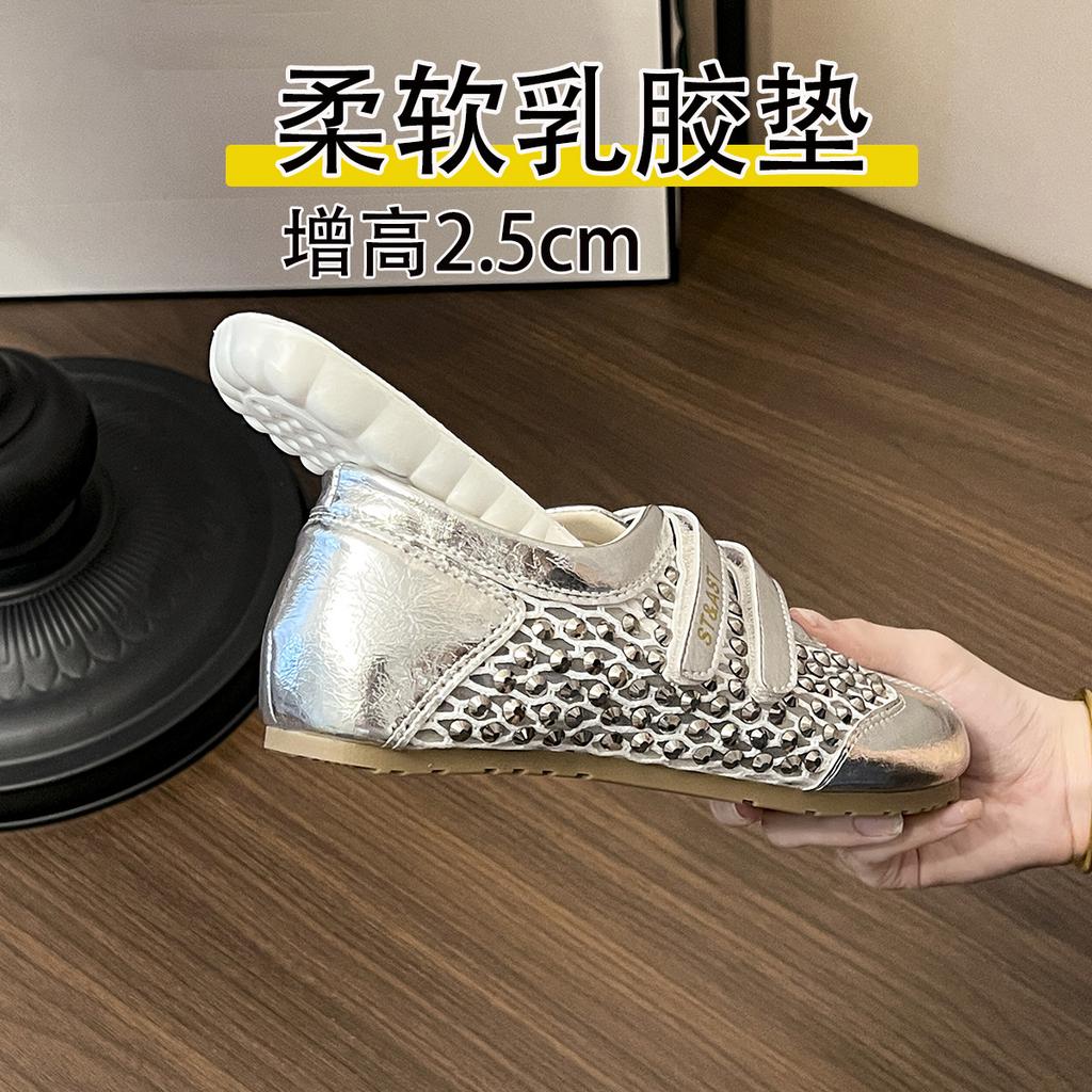 Buty codzienne damskie lekkie na rzepy 2025 lato nowe wersja koreańska oddychające europejska moda cyrkonie Mary Jane pojedyncze buty