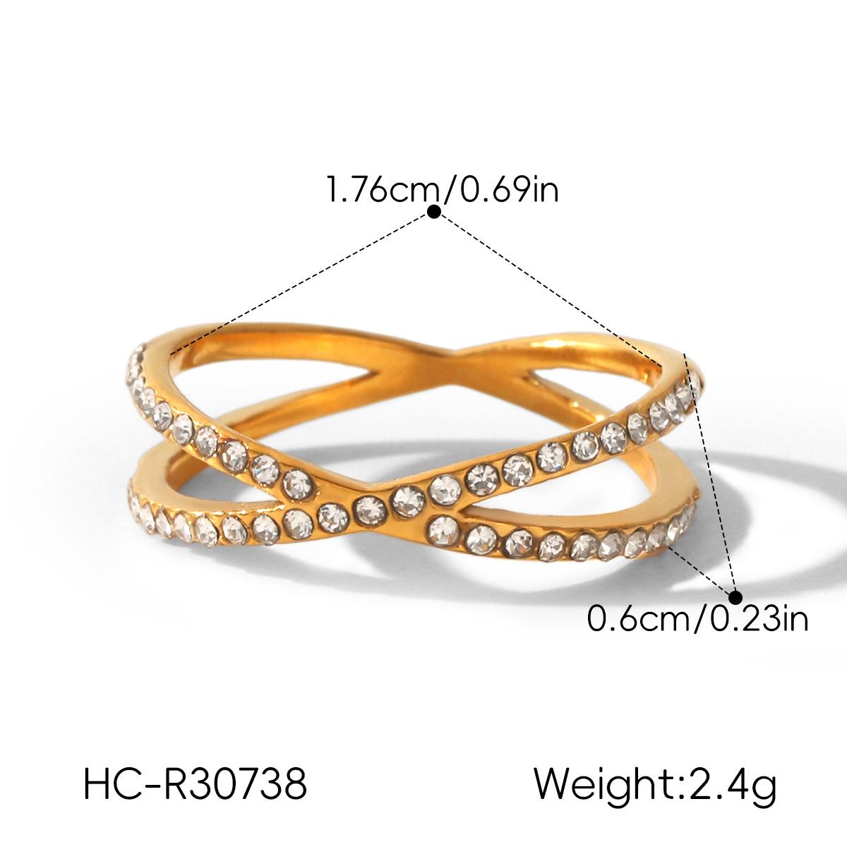

Classic style 18K stainless steel full diamond cross line ring, niche high-end feel, cross-border jewelry design sense