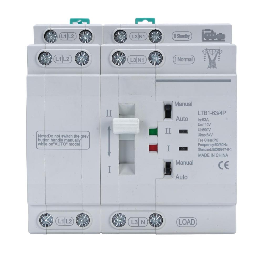 Double Power Automatic Transfer 4P 63A DIN Rail Mounted ATS for Home Backup Generator and Emergency Power Supply System