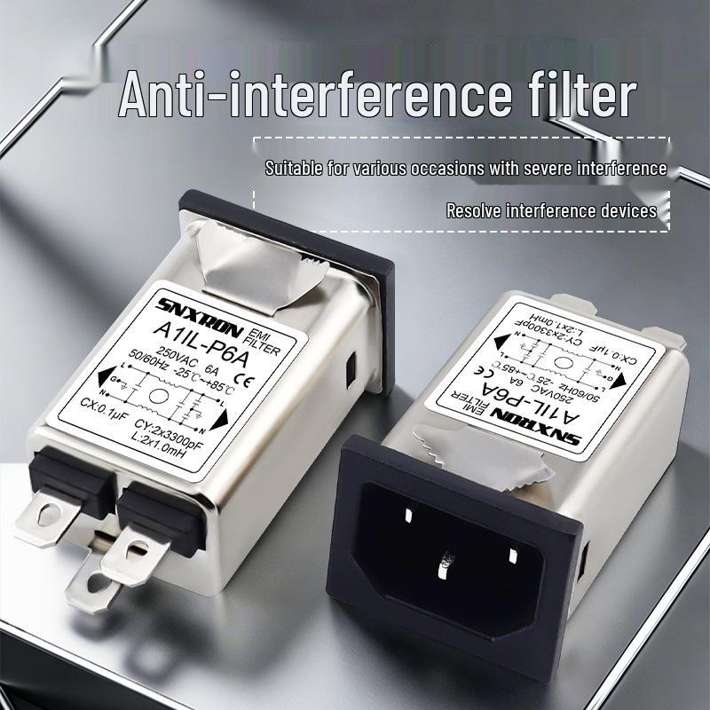 IEC Socket A1IL-P10A Power Filter, EMI Noise Reduction, 3A-10A, 250VAC