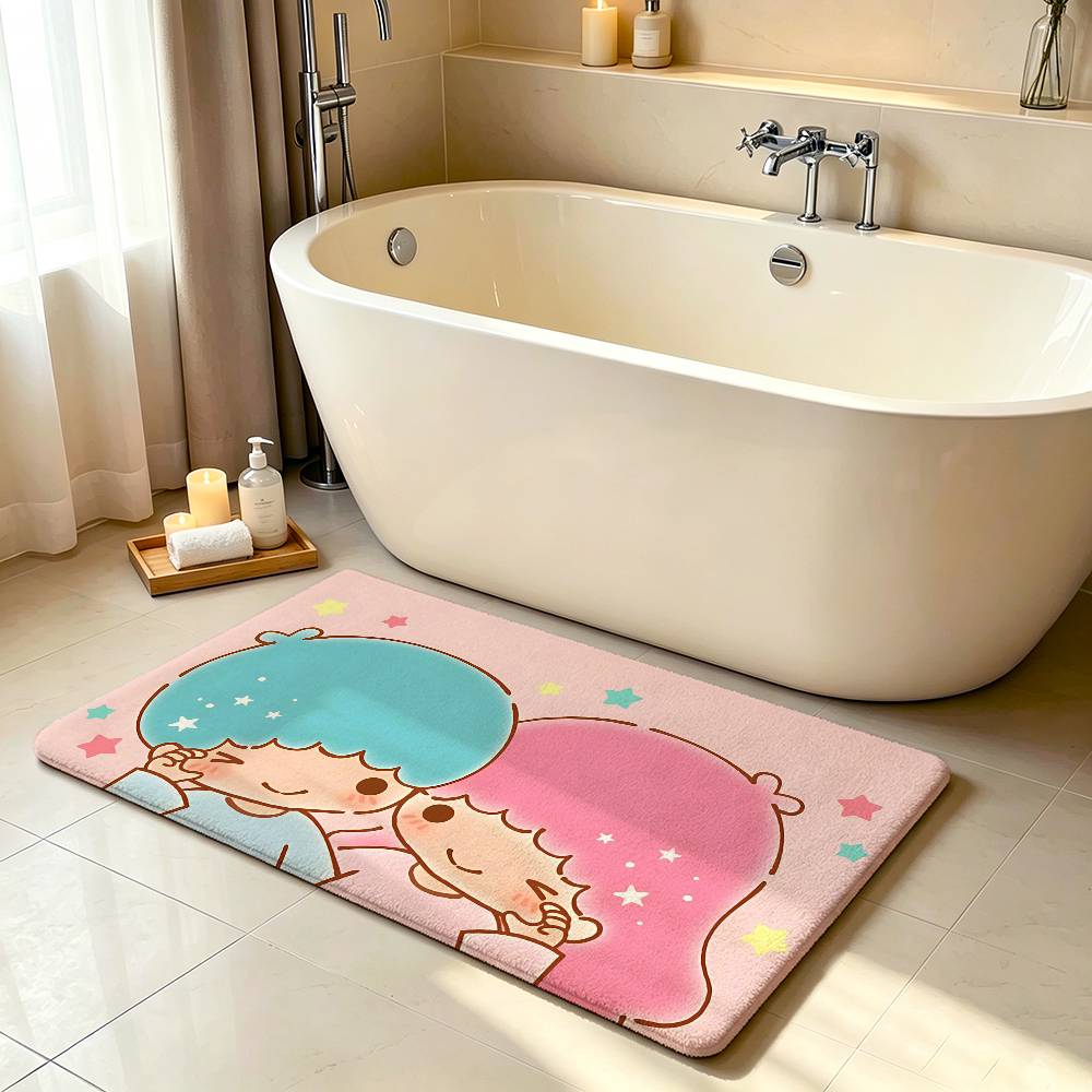 Kawaii L-Little Twin-Stars Carpet Bathroom Anti-slip Mat Door Mat Home Decoration Mat Entrance Door Mat Scratch-resistant Mat