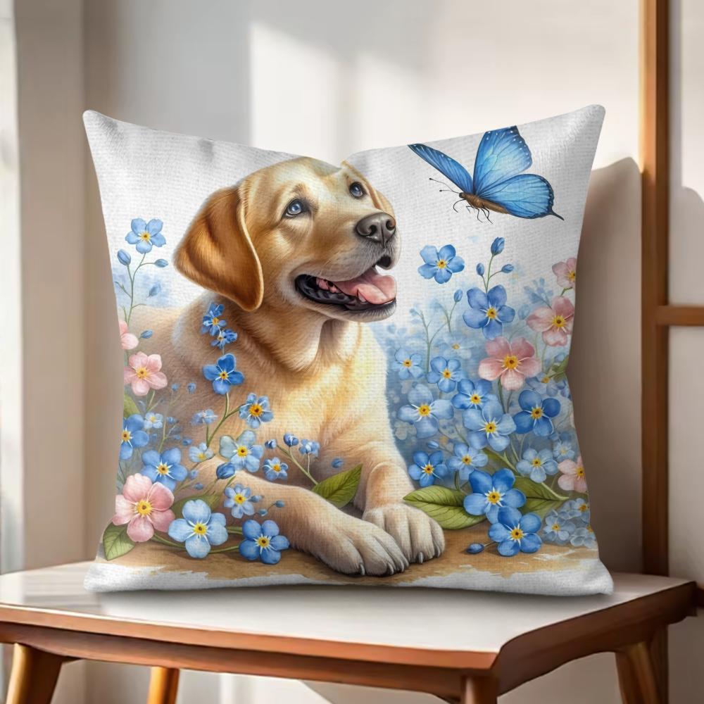 Watercolor Pet Dog Cushion Cover Natural Linen Organic Fabric DoubleSided Printing Couch Pillow Covers Home Decor Gift