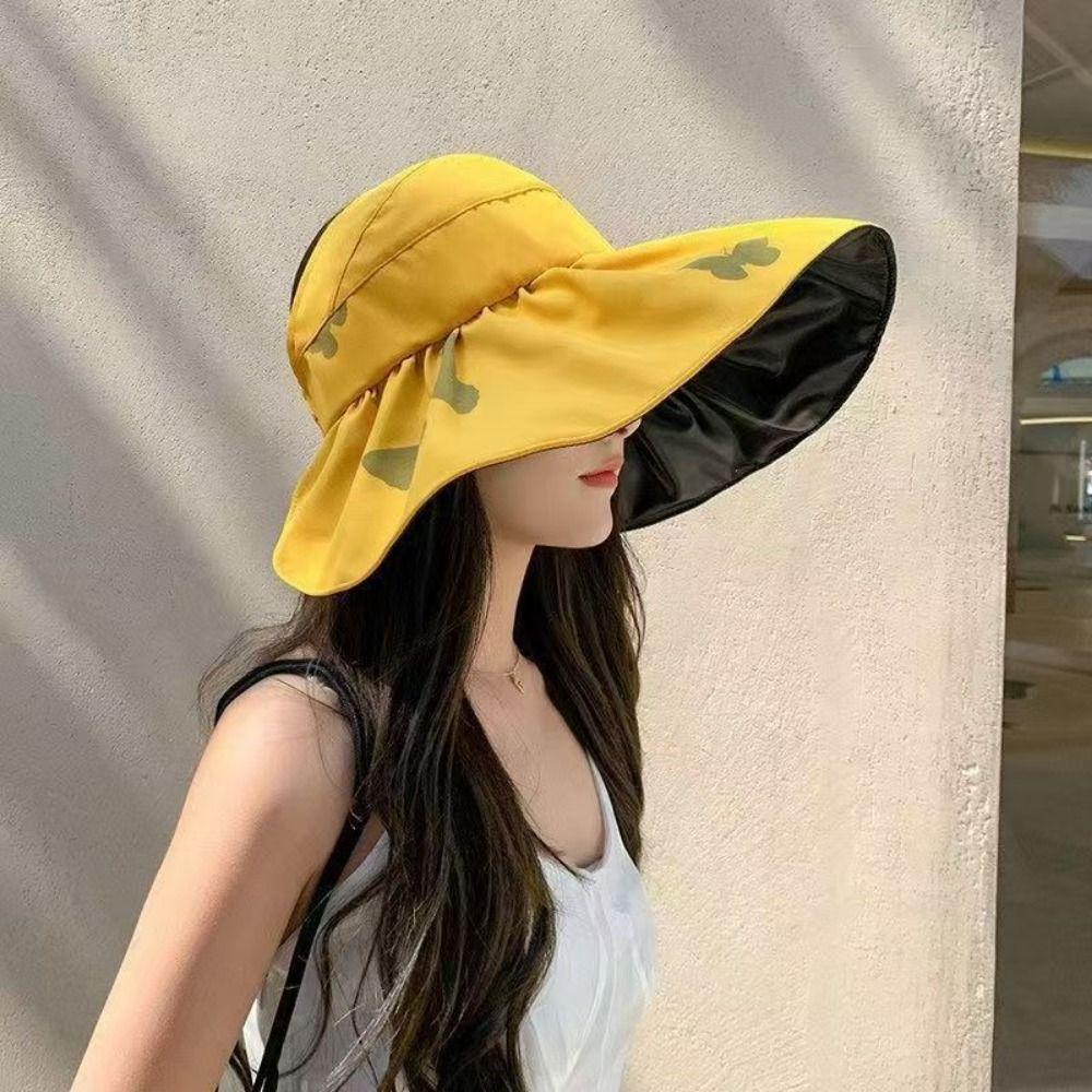 Empty Top Large Visor Sun Hat Foldable Sunscreen Bucket Hat Fashion Summer Sun Cap  Travel
