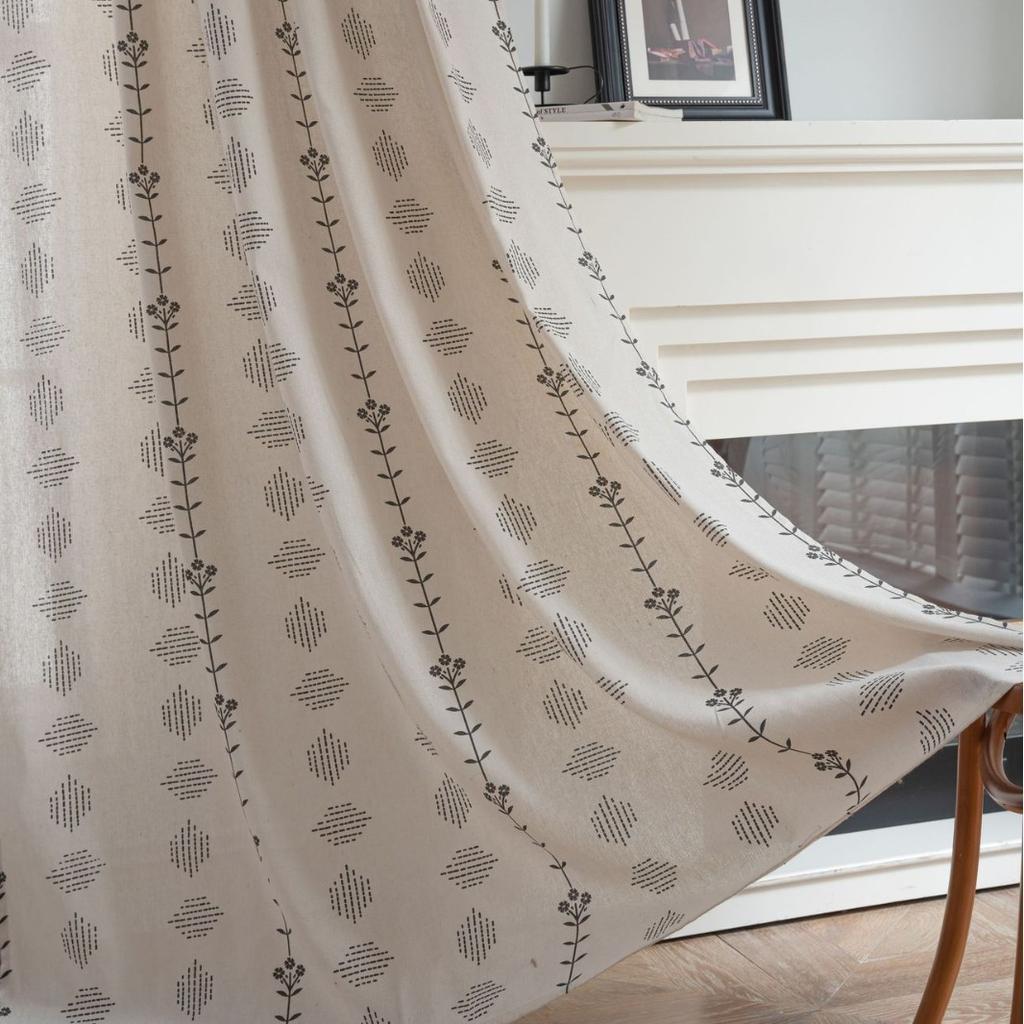 Curtain finished product simple flower print book navy blue semi-blackout balcony blackout curtain direct supply