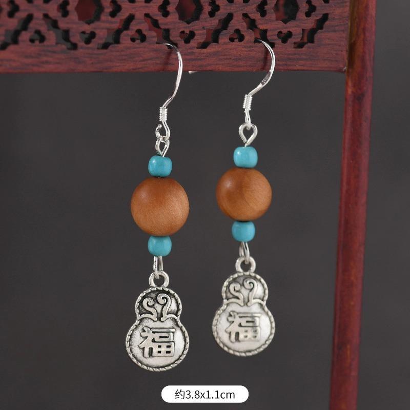 Original Zen Sandalwood Earrings, Retro Literary and Medium Earrings, High-end S925 Silver Hook Earrings for Women