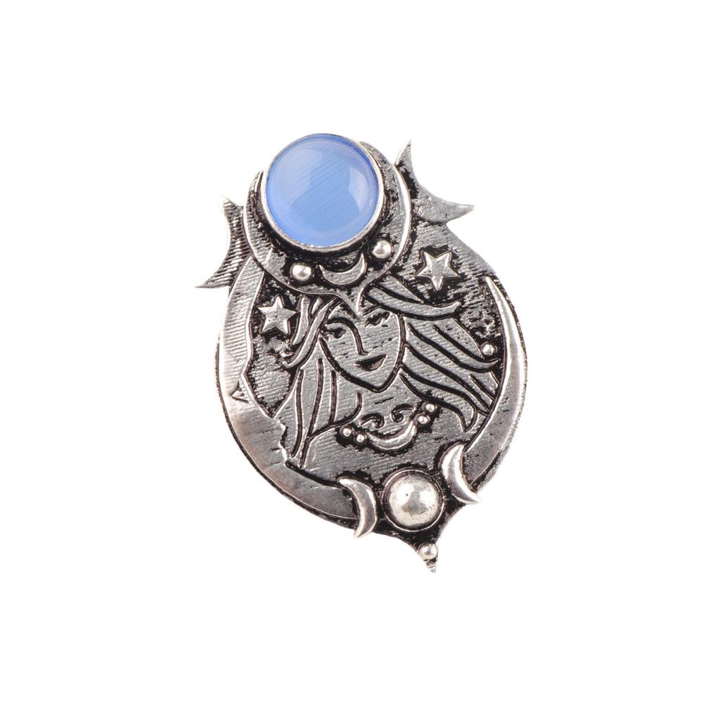 Genuine Dark Blue Cat's Eye 925 Oxidized Silver Necklace Pendant For Women 1.63" CP-22-35