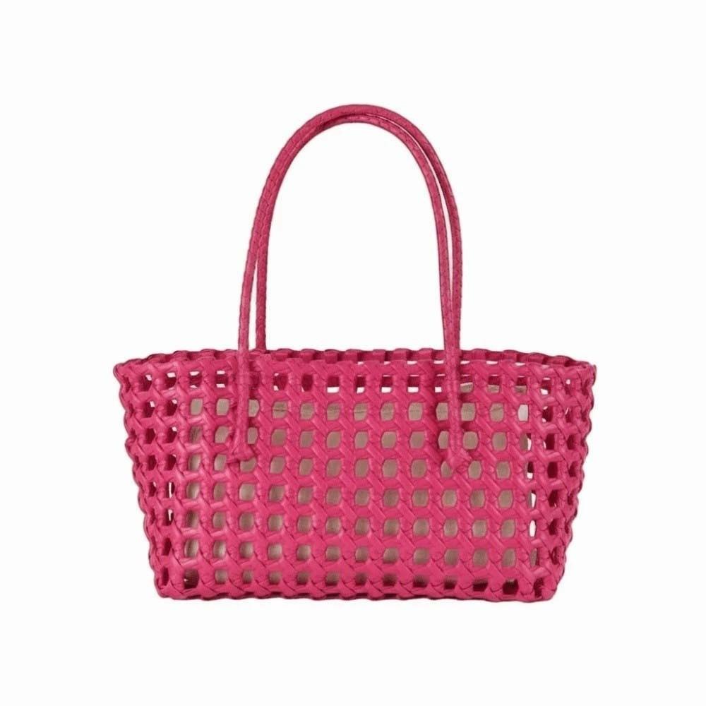 Large Capacity Hollow Out Tote Lightweight Handmade Handbag Woven Basket Bag  Poolside Picnic