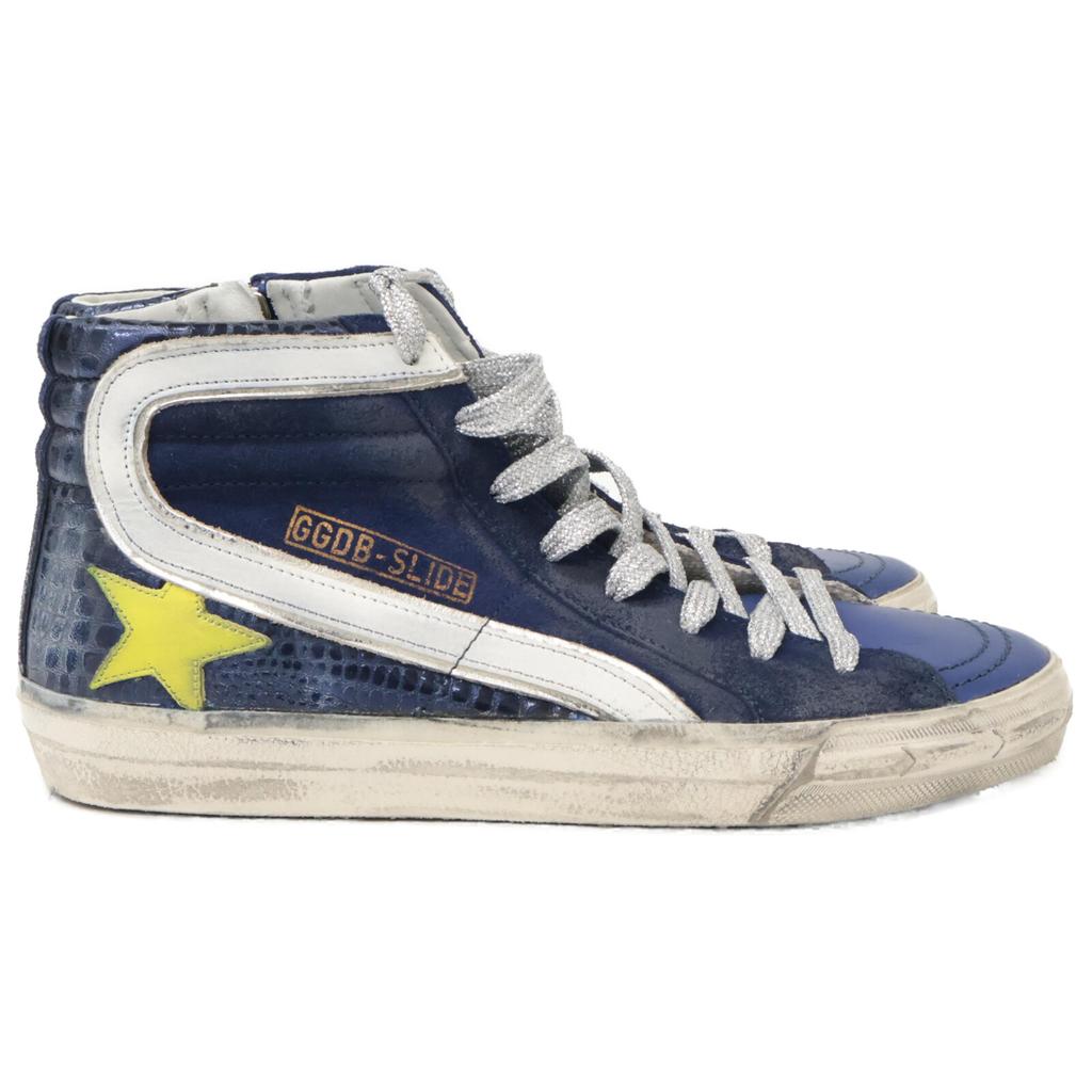 GOLDEN GOOSE [Excellent Condition] G36WS595.A77 SLIDE High-Top Sneakers Shoes 38 Blue/Yellow StarUsed