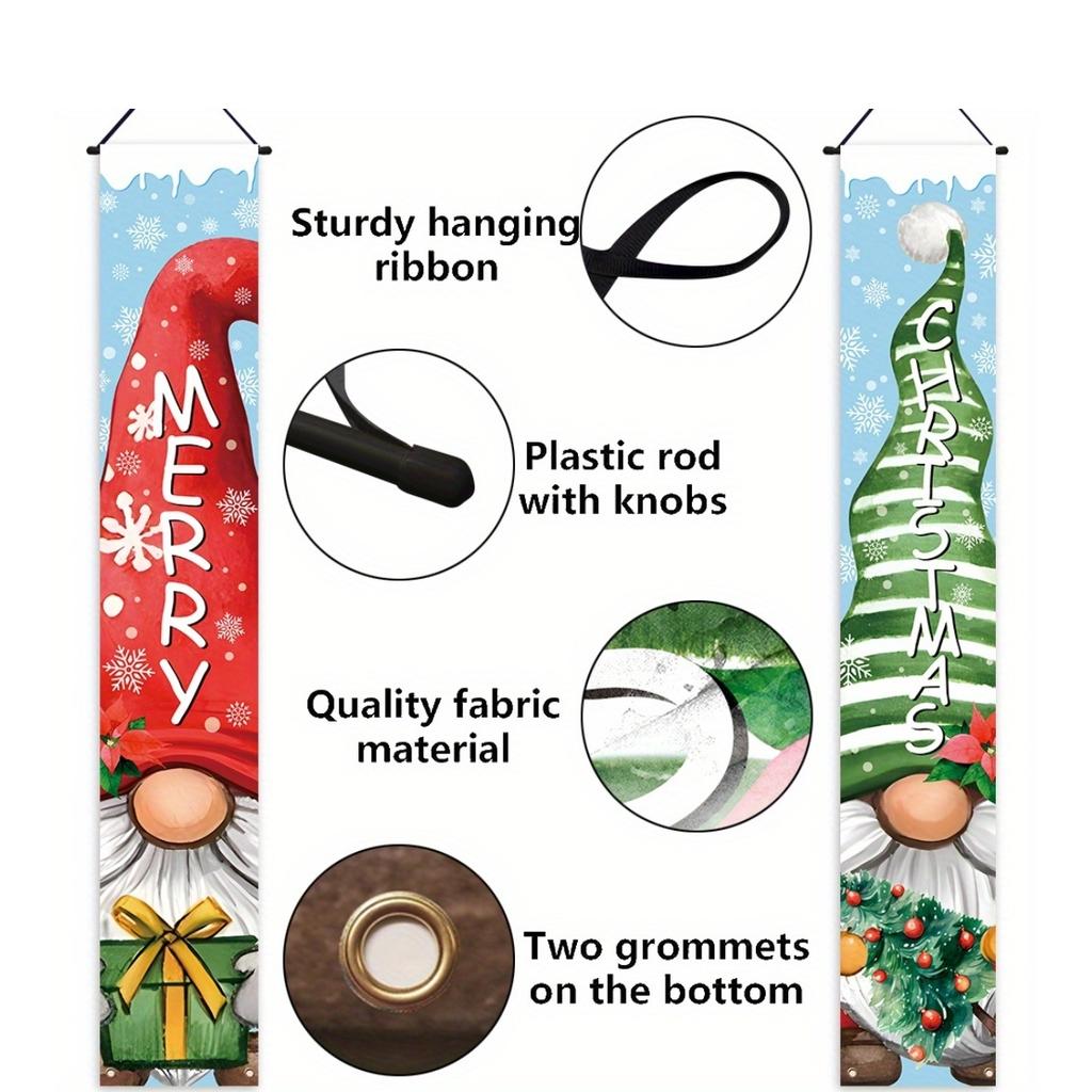 Merry Christmas Porch Sign Carnival 1 Pair Polyester Indoor Outdoor Decor