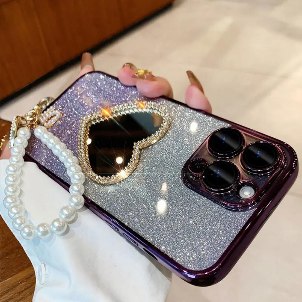 Πολυτελής Θήκη Τηλεφώνου με Καθρέφτη Αγάπης με Διαμάντια Για Xiaomi Redmi Note 14 13 Pro Plus 5G 4G 14S 14 13 Pro Κρεμαστό Σχοινί με Μαργαριταρένια Καρδιά