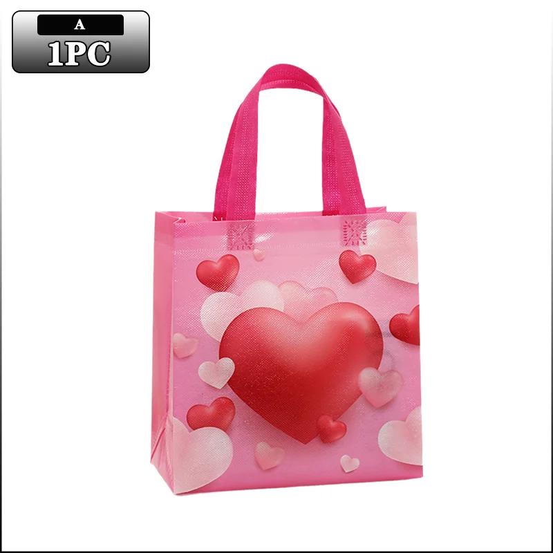 

1-40PCS Romantic Heart Print Non Woven Gift Bags Ribbon Handle Reusable Tote for Birthday Wedding Valentines Day Favors 23X22X11CM&others