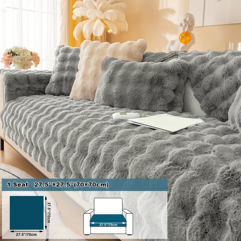 1pc Imitation Rabbit Plush Sofa Cushion, Fuzzy Non Slip Sofa Slipcover, Furniture Protector, For Bedroom Office Living Room Decor