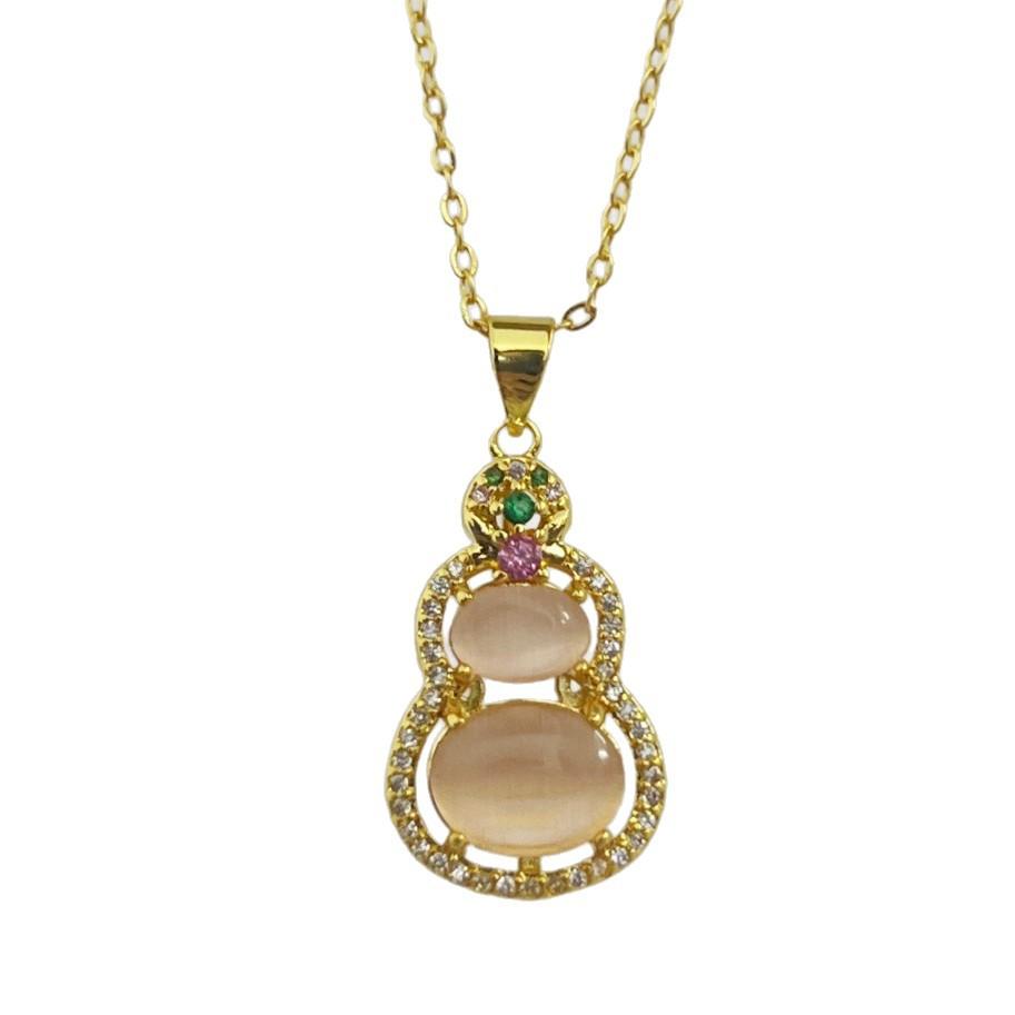 2026 Retro New Chinese Pink Chalcedony Gourd Necklace Inlaid with Zircon Versatile Elegant Luxury Design Niche Collarbone Chain