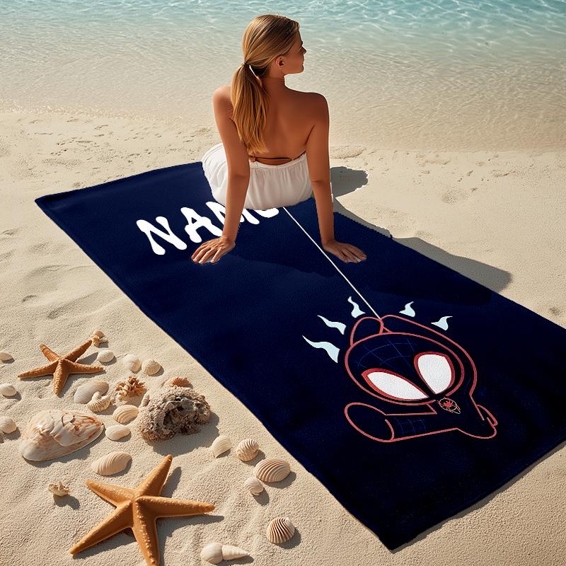 Personalized Name Spider-Man Mask Stylish Digital Printing Beach Towel Quick‑Drying Absorbent Blanket for Beach Pool Gym Travel