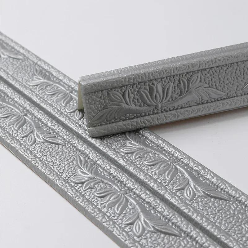 

1PC 2.3m/90.55inch Self-adhesive 3d Three-dimensional Skirting Wall Sticker TV Background Wall Frame Edge Sealing Strip Foam Wai 2.3m срібний