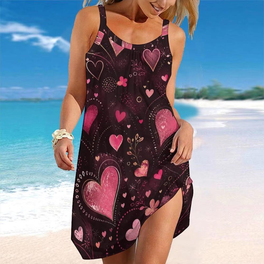 Women Spaghetti Strap Beach Dress V Neck Pleated Loose Mini Dress Custom Print Ladies Vacation Cover Up Dress