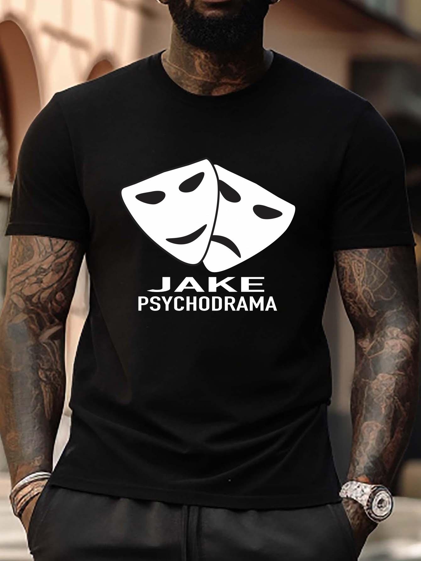 Plus Size  Jake Psychodrama  Graphic T-shirt - Casual Crew Neck XXXXL