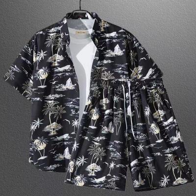 Men's Floral Short-sleeved Shirt Beachwear Couple Summer Lightweight Suit