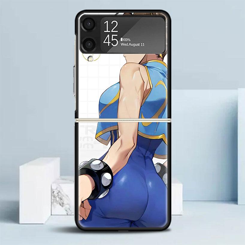 ChunLi S-Street F-FighterS Black Cover for Samsung Galaxy Z Flip 7 6 5 4 3 5G Phone Case Flip7 Flip6 Flip5 Flip4 Flip3 Pattern C