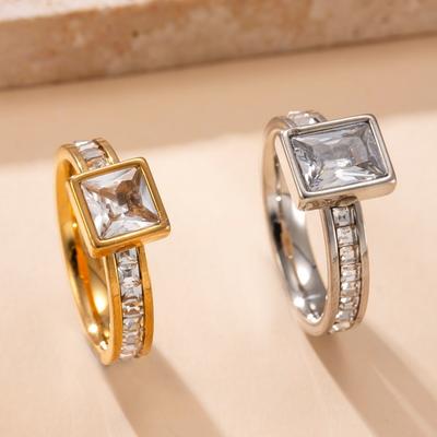 Luxury Square Zircon Stainless Steel Ring For Women Finger Fashion Zircon Accessories Gilr Party Gift