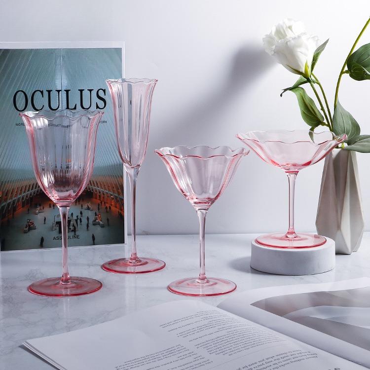 Pink Crystal Champagne Glass Floral Lace Martini Cocktail Cup for Girls