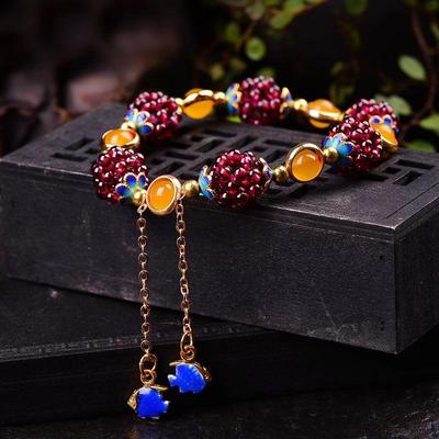 Natural Garnet Ethnic Bracelet Boho Lovely Natural Multi Circle Pomegranate Crystal Charming Bracelet Ladies High Jewelry