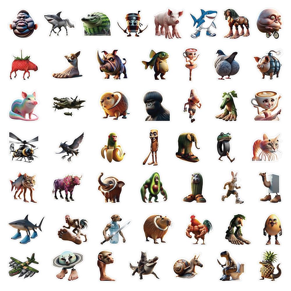 100/50PCS AI Abstract Brainrot Abstract Stickers Fun Tung Tung Sahur Italian Brainrot Graffiti Decals DIY Scrapbook Laptop Bike