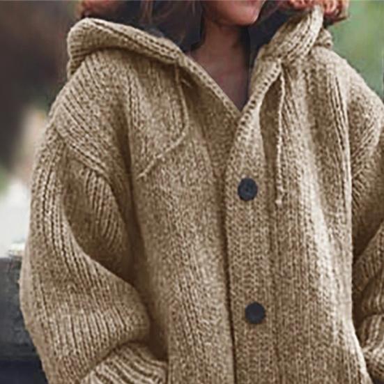 Kapuzenpullover, einfarbig, Taschen, warm, einreihig, mittellang, Strickjacke, Streetwear