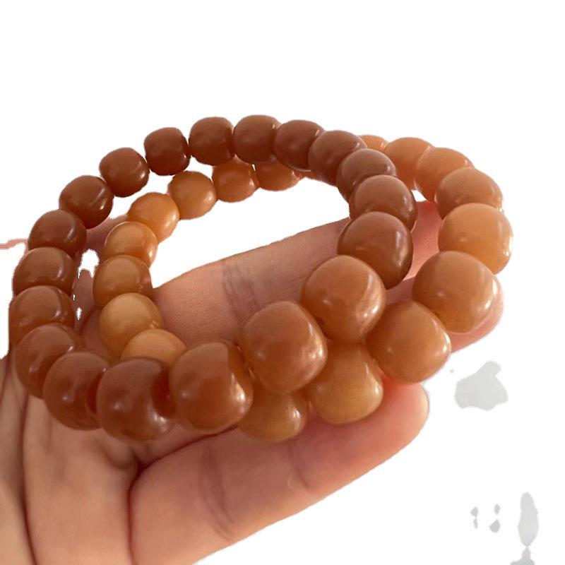 Weathered Buddhist Beads Bracelet with King Kong Knot and Lotus Bodhi Design