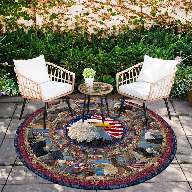 National Flag & Eagle pattern round rug,Carpet Rug for Living Room Bedroom Playroom ,Non-slip Floor Mat,Holiday Gifts and Birthday Gifts.
