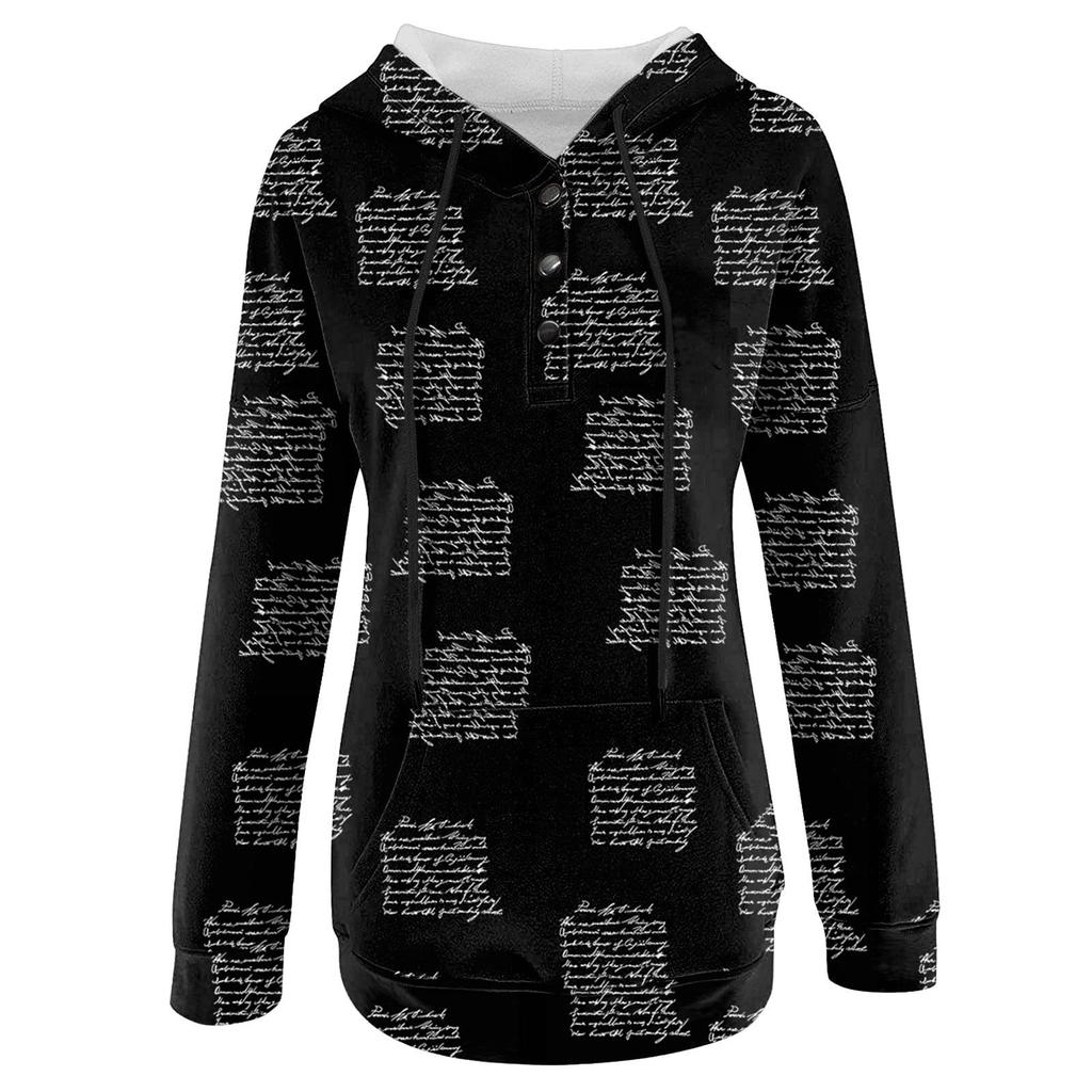 Damen Casual Fashion Print Langarm Pullover Kapuzen Top Sweatshirts