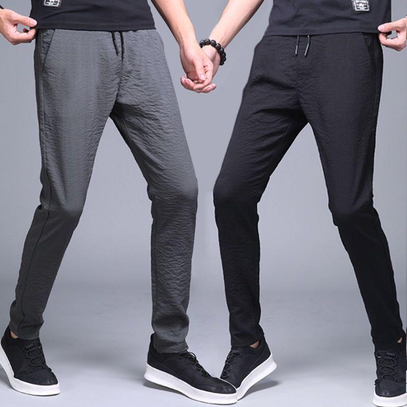 Ice silk autumn long pants men's ant casual pants spring and summer thin loose straight sweatpants men