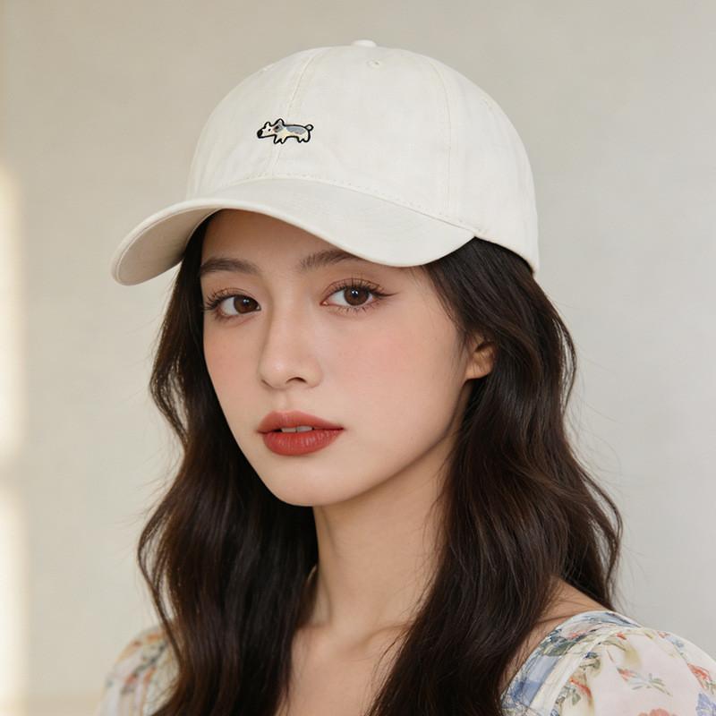 Classic Dog Embroidered Baseball Cap With Wide Brim For Sun Protection And Casual Wear
