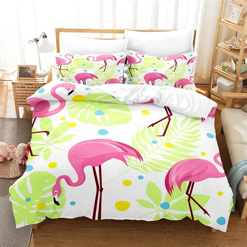 Comforter Flamingo Tropical Floral Palm Leaves Bedding Set Queen Twin Microfiber Summer Hawaiian Wild Animal Comforter