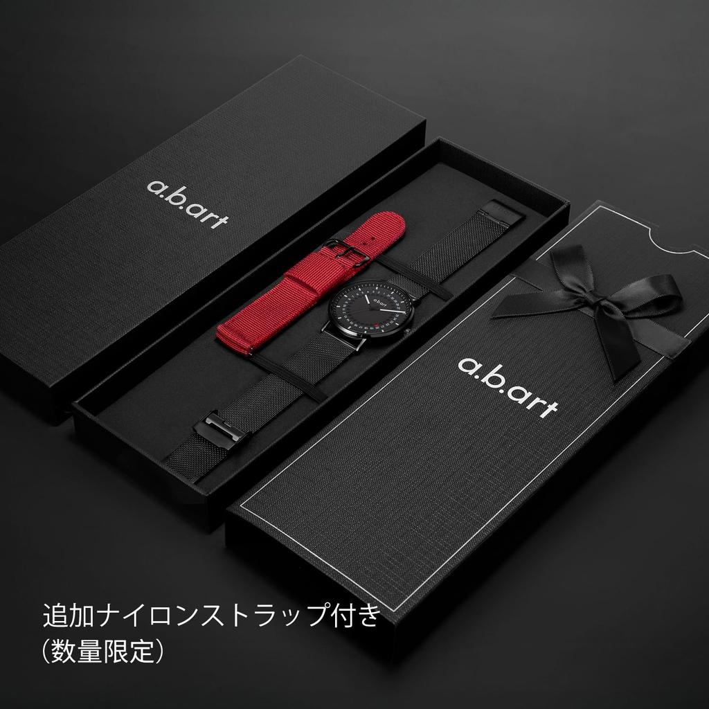 A.b.art Herrenuhr mit Schweizer Uhrwerk, Saphirglas, Schwarzes Zifferblatt, Edelstahl-Netzarmband, Schlank, Wasserdicht, Analog, Schlicht, Business,