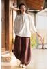 2025 Autumn Cotton Linen Women's Color Block Stand Collar Frog Button Pullover Plus Size Top