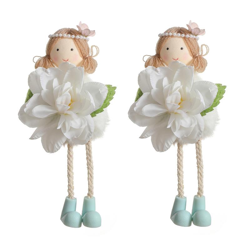 

2Pcs Easter Flower Angel Girls Window Sitting Fairy Tree Hanging Figurine For Woman Gift Home Wedding Birthday Party Decoration білий