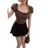 Spice Girl < Unk > Wind Short-sleeved T-shirt Summer New French Retro Fungus Edge Slim and Thin Short Sexy Ins Top